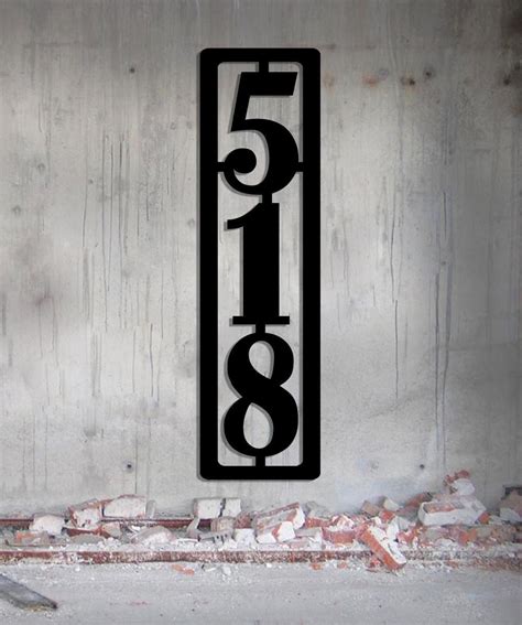 Modern Vertical Metal House Number Sign 